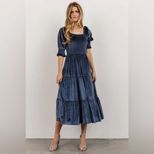 Baltic Born Vivaldi Smocked Velvet Midi Dress